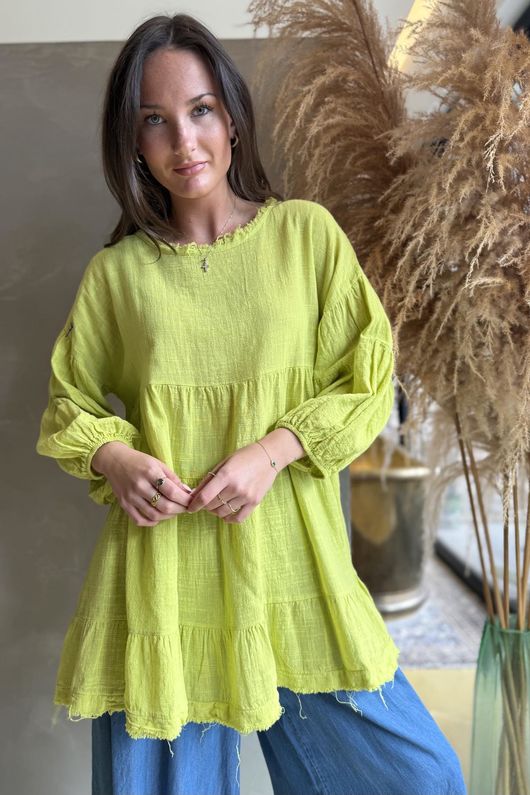 Driftwood Bell Sleeve Smock Top Kiwi